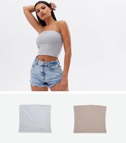 New Look 2 Pack Grey and Stone Bandeau Tops